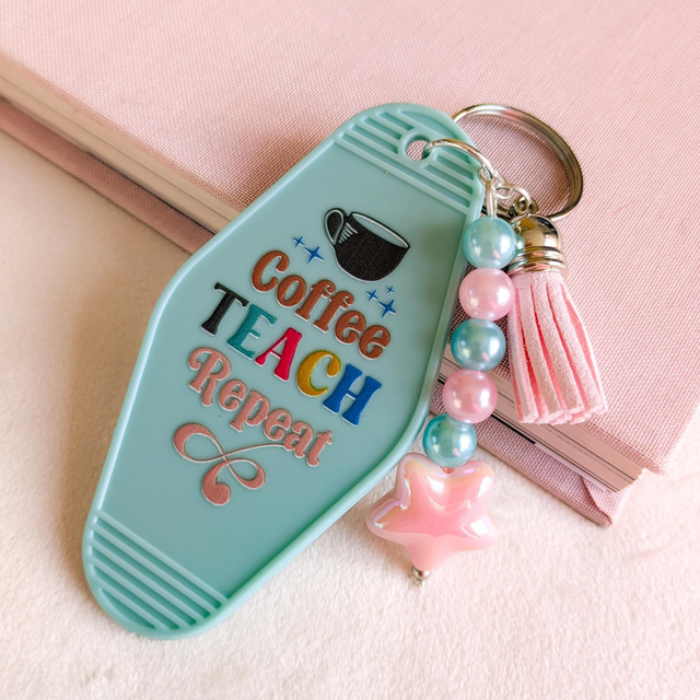 'Coffee &amp; Teach' Keyring - Mint