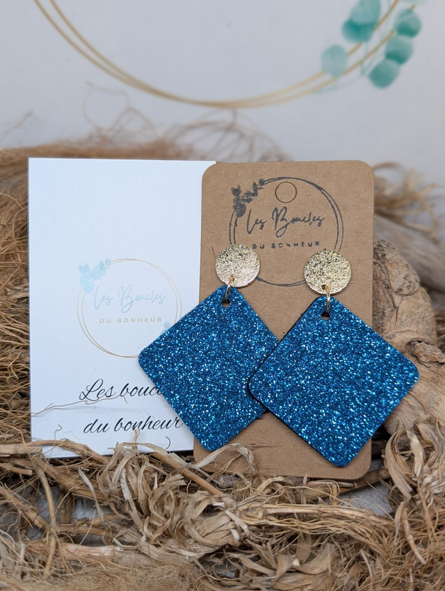 Boucles d'oreilles Chouquette bleu paillettes chou001
