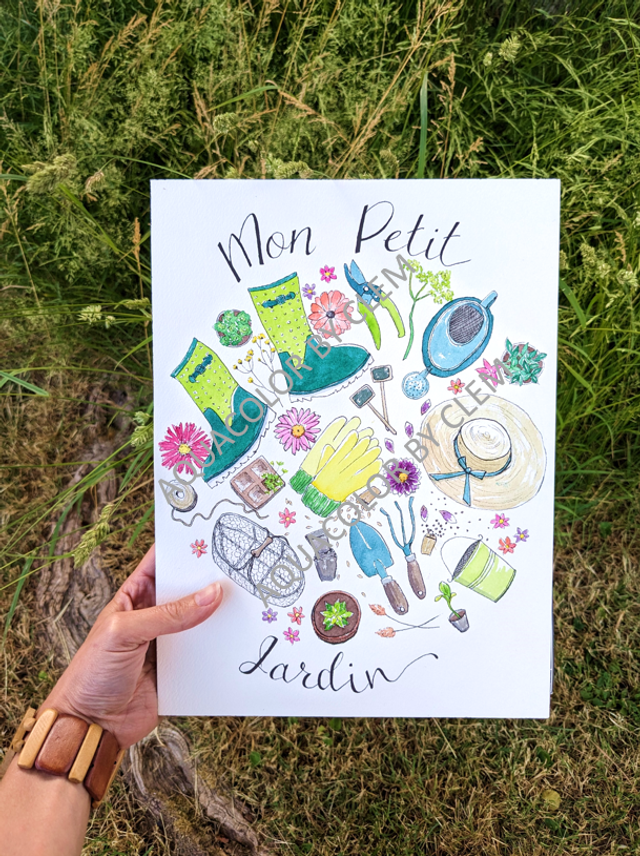 Affiche originale Mon Petit Jardin à l'aquarelle et fineliner, A4 environ