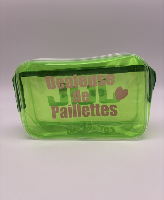 Pochette PVC vert et or