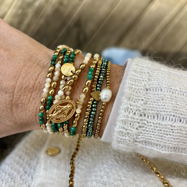 Bracelet 6 tours et Collier Médaille Miraculeuse Malachite