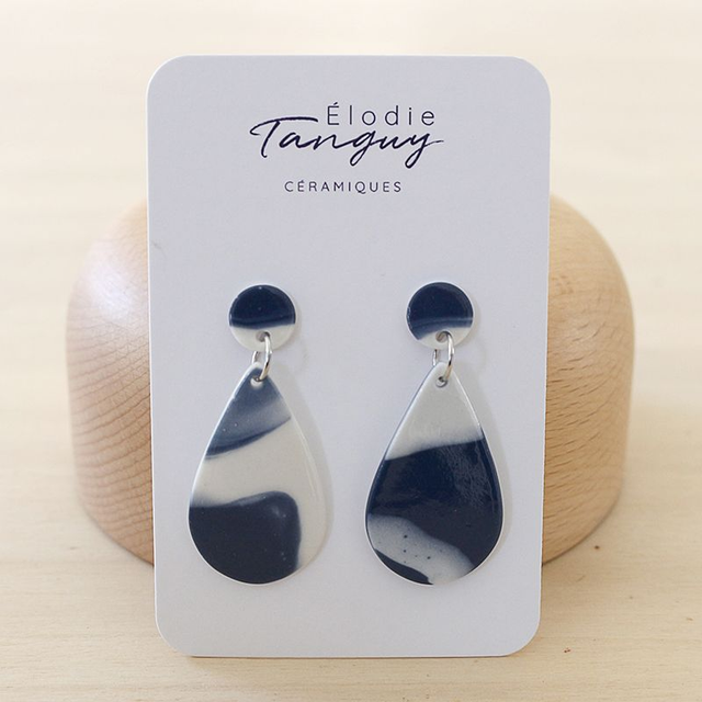 Boucles d’oreilles en porcelaine – Gouttes - Bleu nuit - Brillant