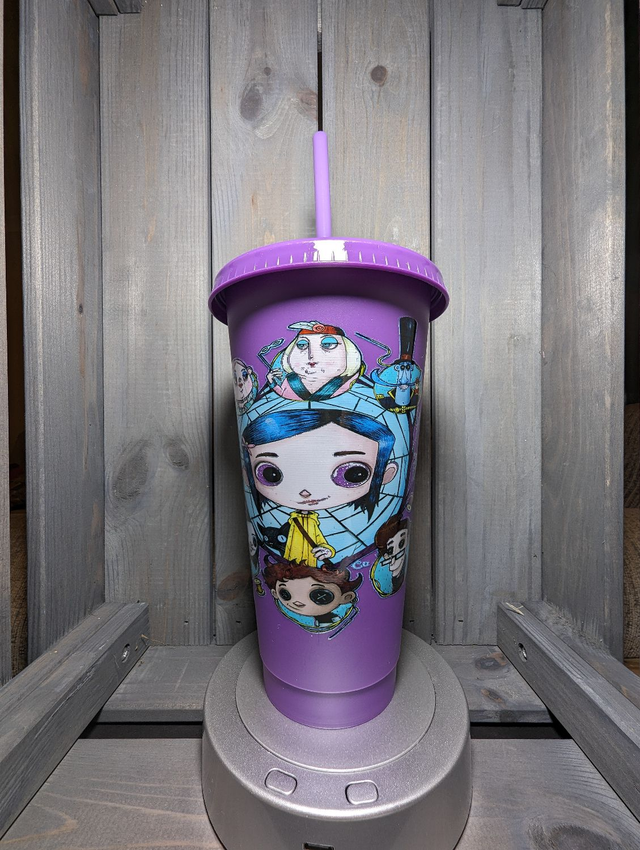 Coraline Inspired Purple Tumbler