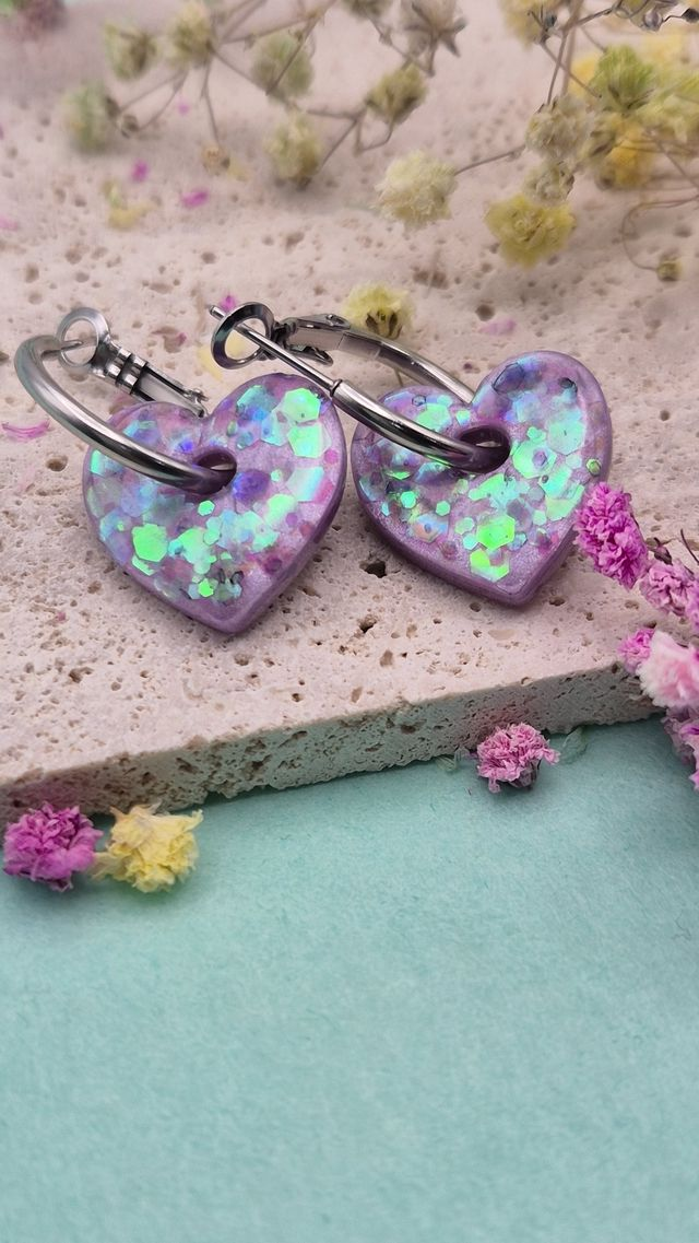 Handmade Lilac Shimmer Hoop Earrings