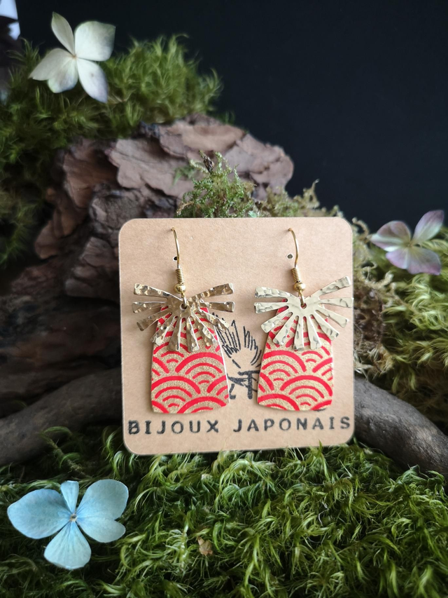 Boucles d'oreilles - crochets - papier washi - vague - soleil - La&Titia 