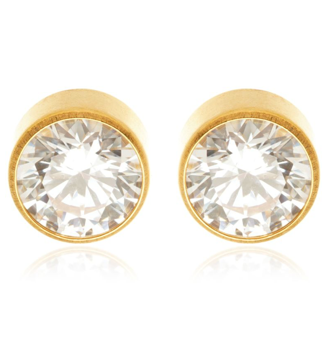 Zircon Gold Titanium Bezel Gem Stud Earrings - pair