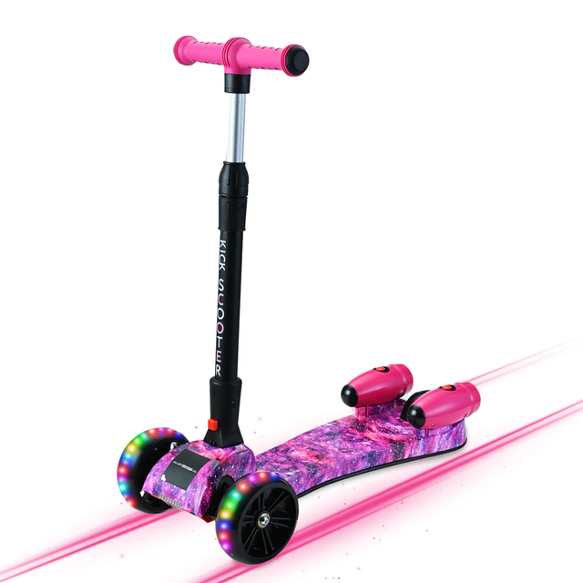 3-Wheel Foldable Kids Scooter with Bluetooth &amp; Lights | Galaxy Pink