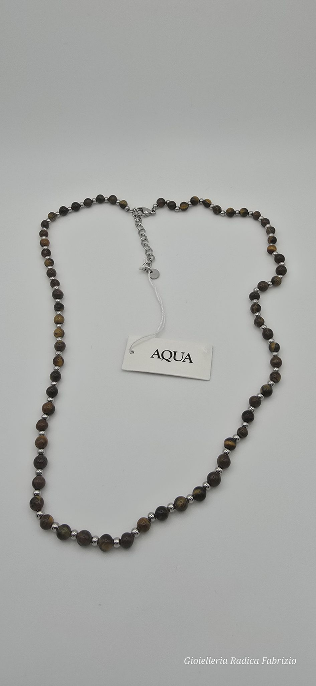 collana da uomo in acciaio e pietre occhi di tigre "aqua uomo" 