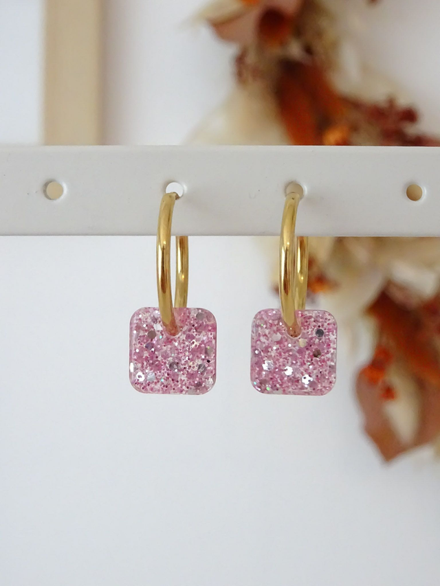 Mini Carré : paillettes rose clair