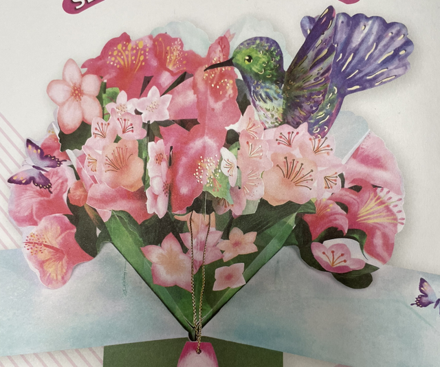 Beautiful bird and flower bouquet pop out card