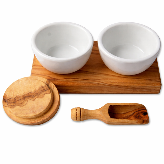 Spice & Sauce Set – Tuscan Olive Wood & Porcelain - Bartolo Style · 5-Piece Set