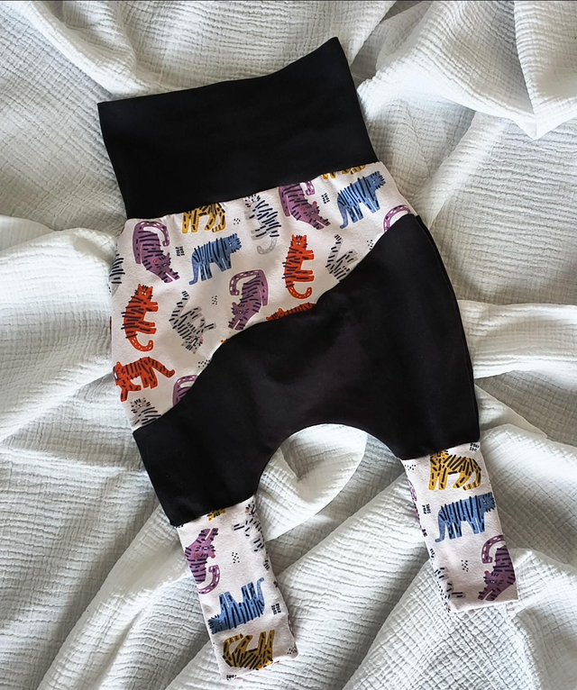 Sarouel Bébé Long Évolutif Jersey Coton Tigres/Marine