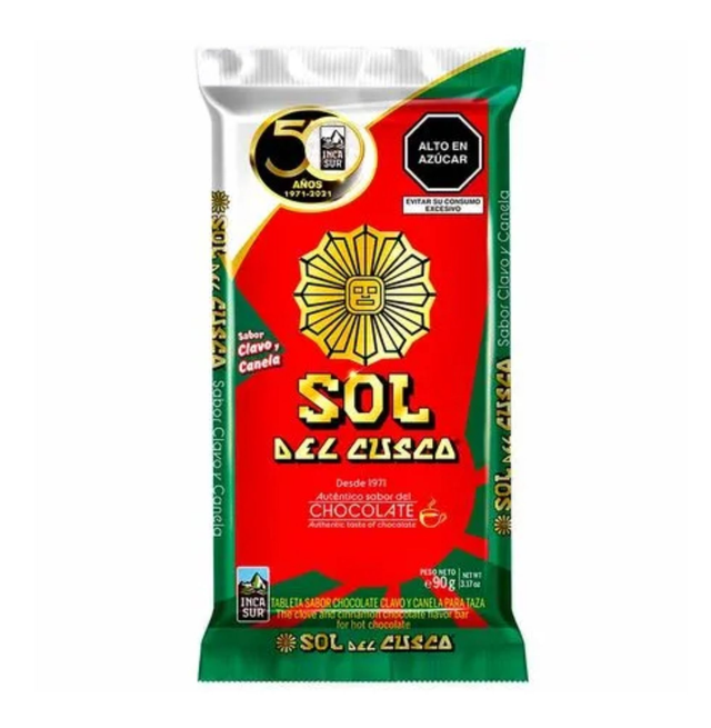 Inca Sur Chocolate Sol Del Cuzco Canela y Clavo 90gr