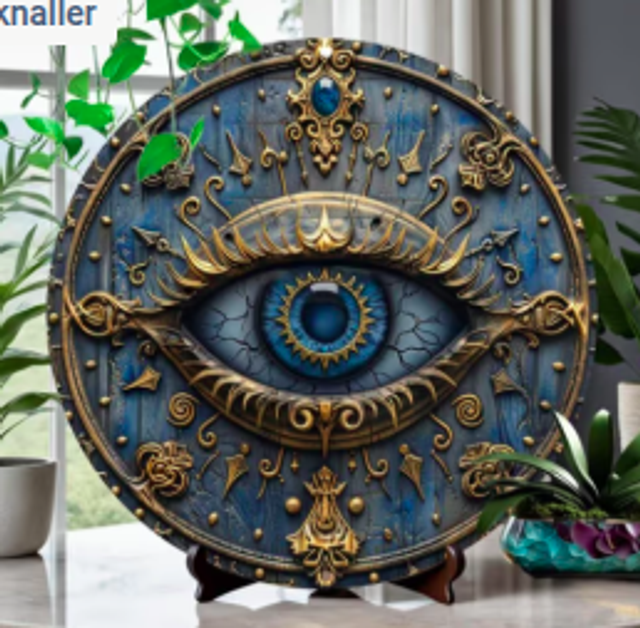 Wanddecoratie metalen bord Alziend Oog (20cm diameter)