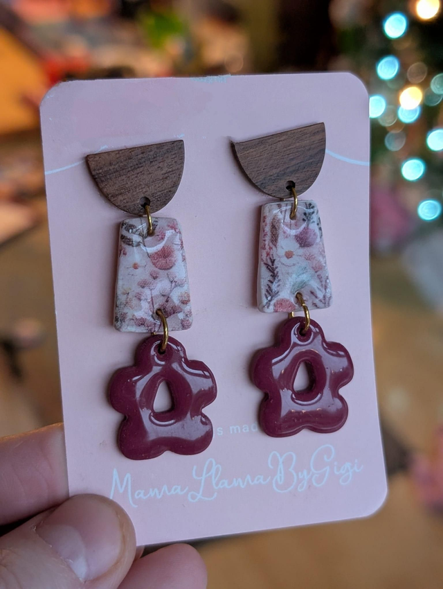 Handmade Floral &amp; Wooden Earrings – 3 Unique Variations by