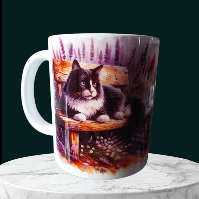 Mug chat aux douces couleurs, papillons