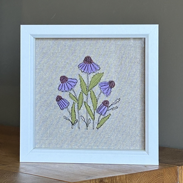 Free Motion Embroidery wall hanging rudbeckia flowers