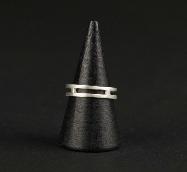 Silver Four Pillar Double Ring