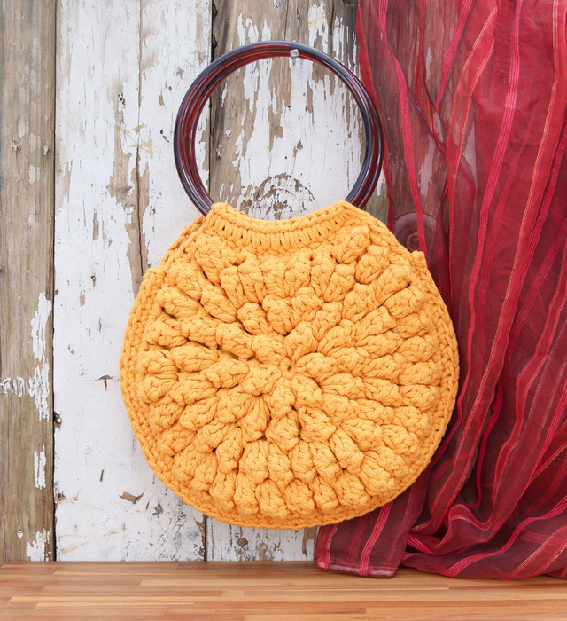 Sac à main à anses circulaires, au crochet, réalisation artisanale créateur (handmade)