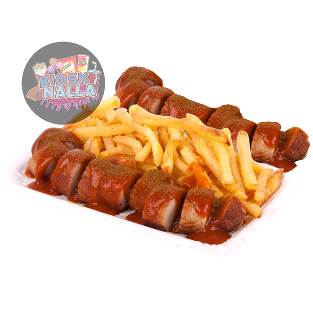 "Doppeltes Currywurst mit Pommes frites"