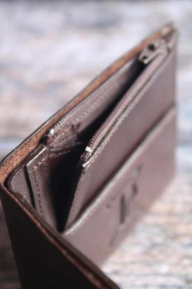 Portefeuille cuir veau lisse marron chocolat