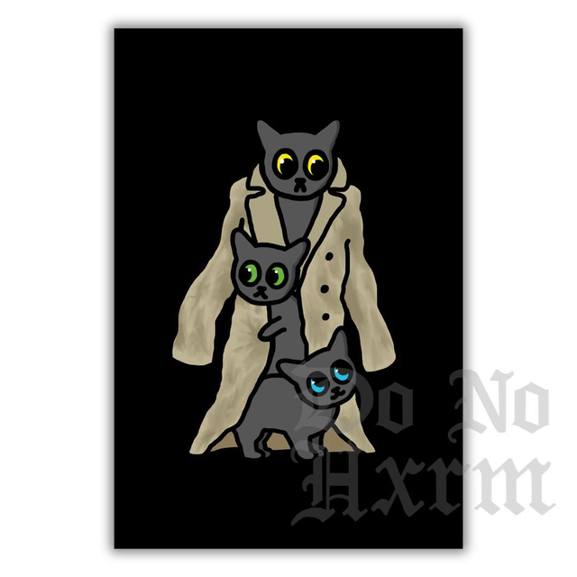 Three Cats In A Trench Coat Art Print (6x4)