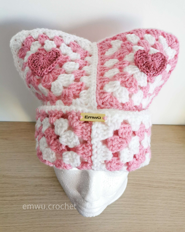💗 Bonnet “Granny Squares” Self-Love - Blanc rose