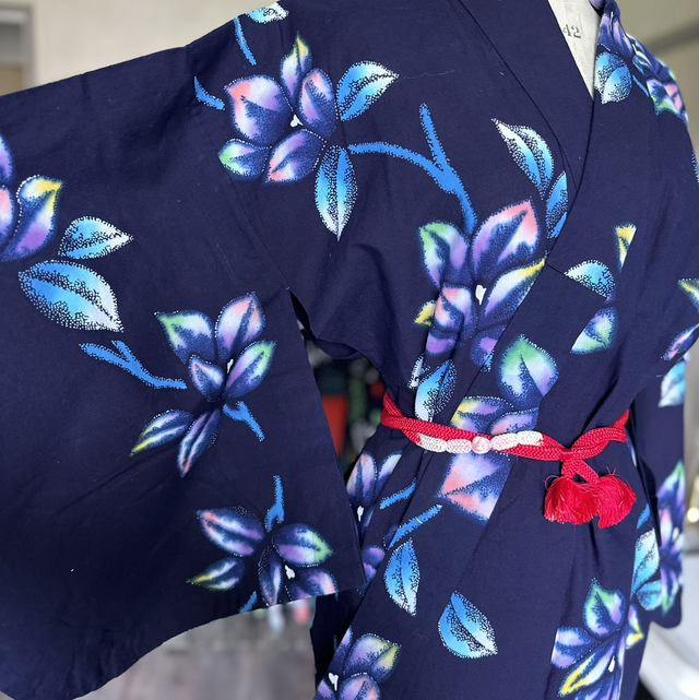 Yukata kimono coton fleurs multi-couleurs 