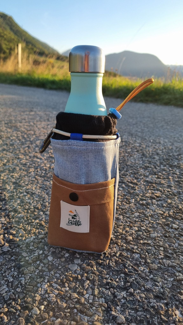 Porte-gourde upcyclé jeans, marron