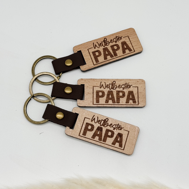Leder Holz Schlüsselanhänger - Weltbester Papa