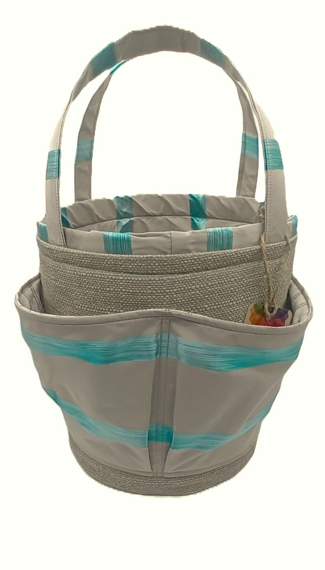 Large Bucket Bag Teal Stripe for Hobby Crafts Knitting Crochet and Multipurpose Storage