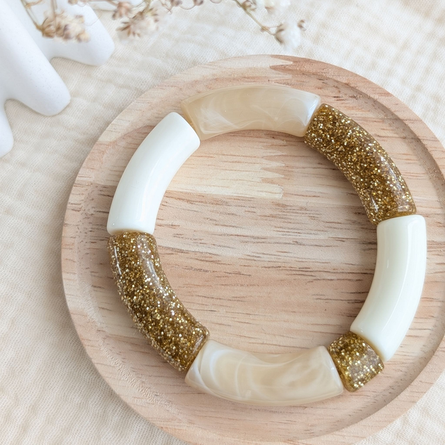 Bracelet jonc Mona crème marbré glitter