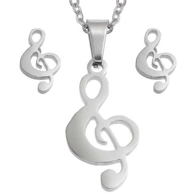 Musical treble clef necklace &amp; stud earring set