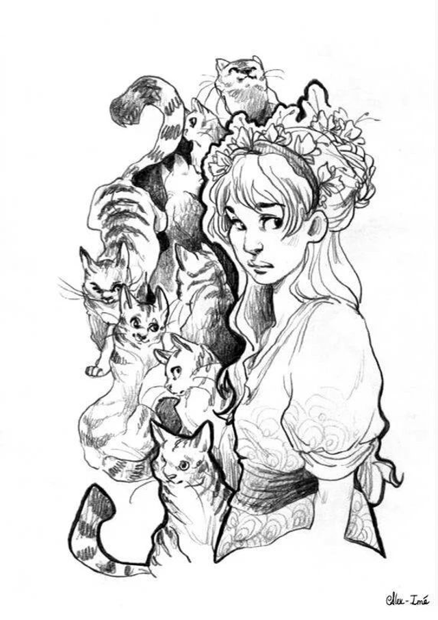 A5, deux personnages, noir et blanc - commande d&#039;illustration originale