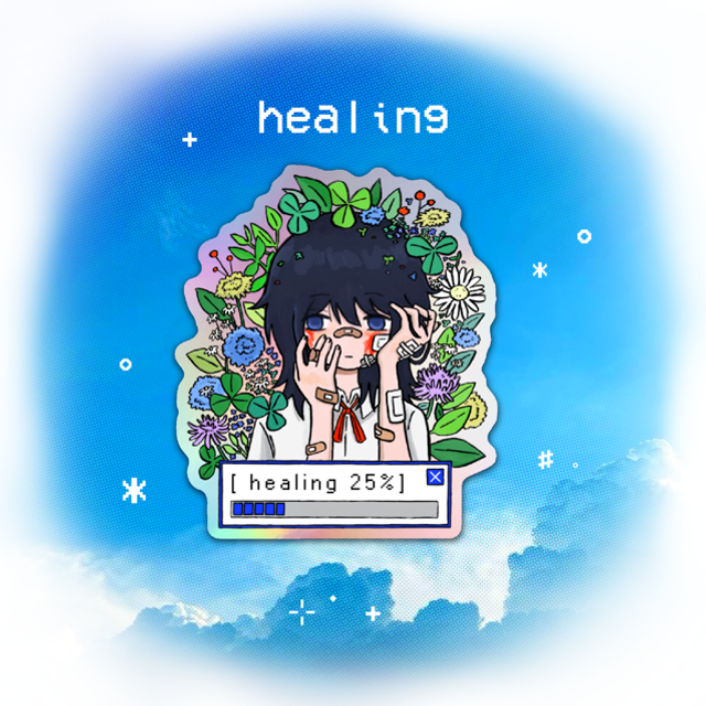 silver holo sticker - healing 🛜🌸