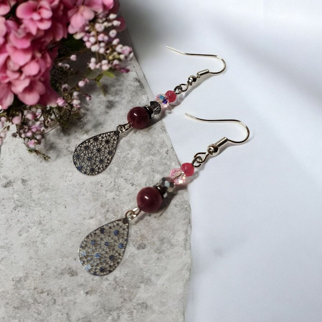 Boucles d&#039;oreilles rose acier inoxydable