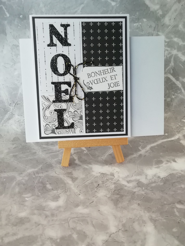 Carte de Vœux Sobre  Noir &amp; Blanc - Paillettes Noël - Bonheur Joie