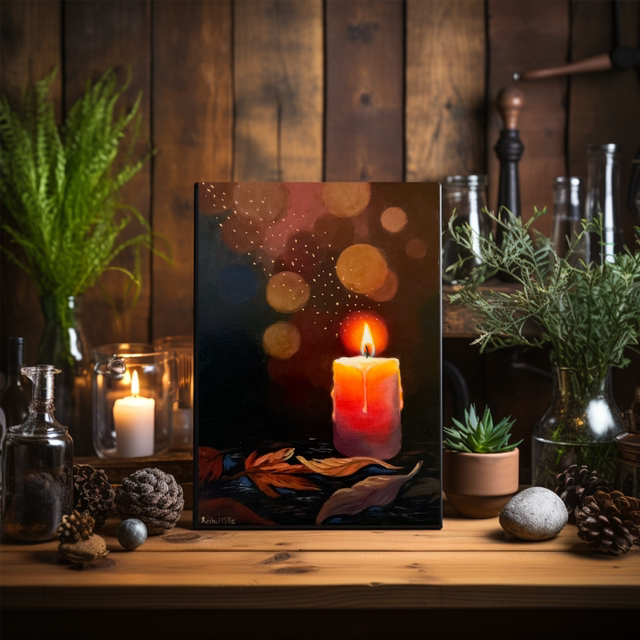 Original Painting Golden Leaves Everlasting Candle