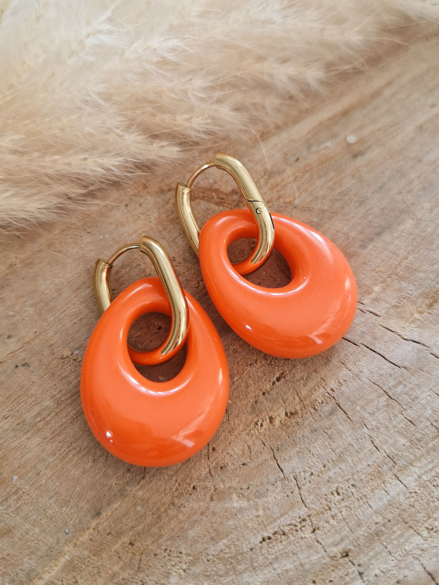 Boucles d'oreilles créoles "Antoinette" - Doré et orange
