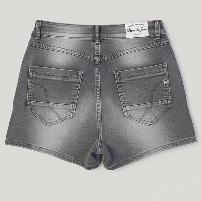 Short Denim Gris Délavé Place du Jour | Coupe Stretch Femme