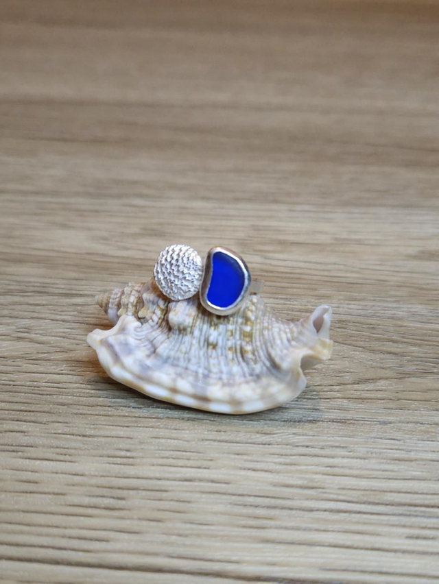 Chama Shell and royal blue Sea Glass ring