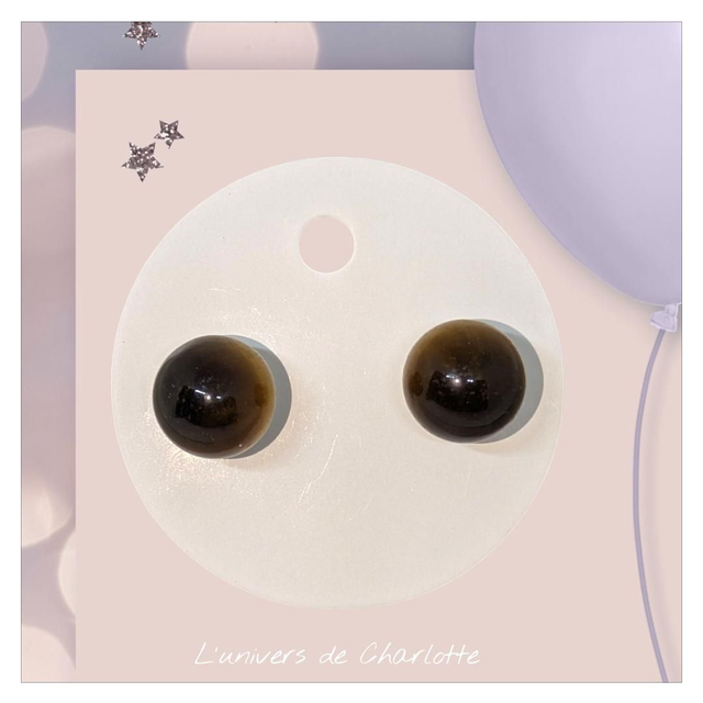 Boucles d&#039;oreilles &quot;Œil de tigre&quot; perle 10 mm