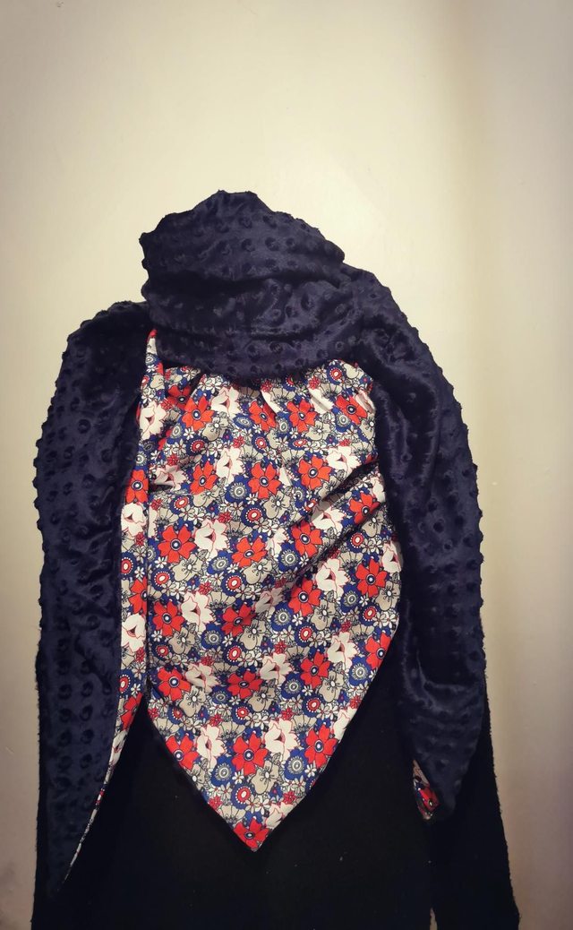 Chèche XXL fleurs Bleues