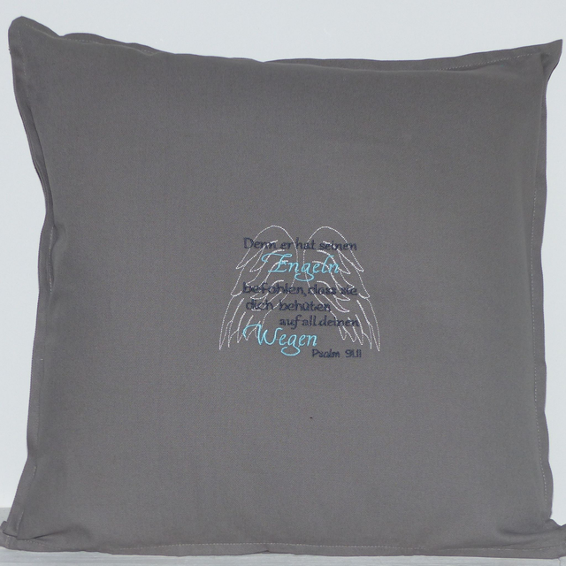 Kissenhülle grau „Psalm 91,11 Engel befohlen…“