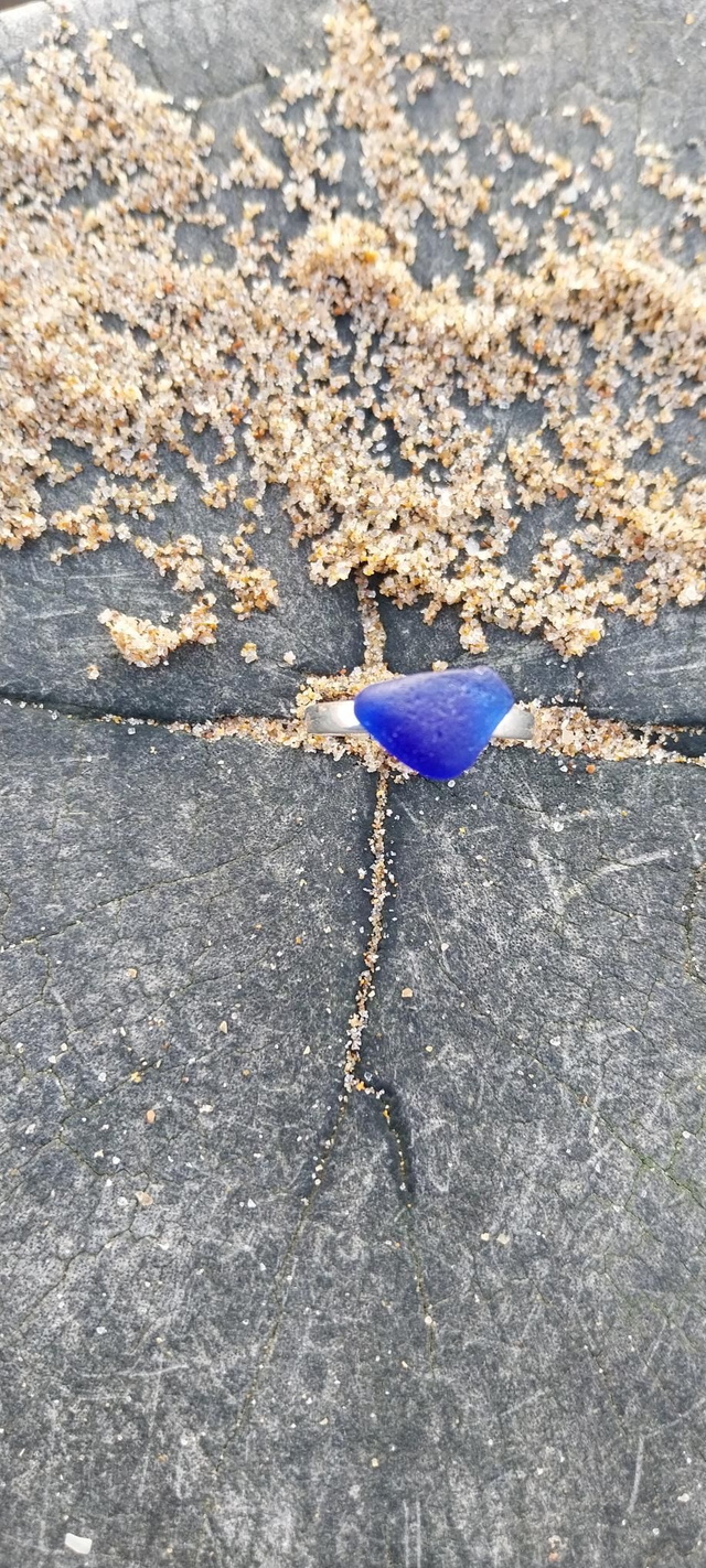 Seaglass cobalt blue sterling silver adjustable ring