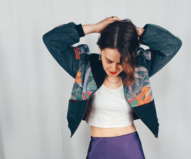 Bomber black &amp; flower