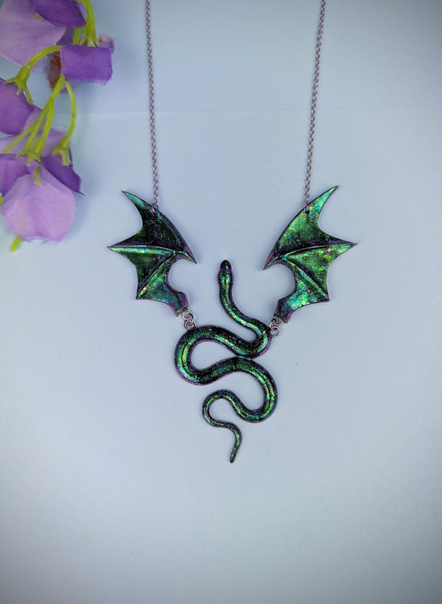 Winged Snake Pendant - green