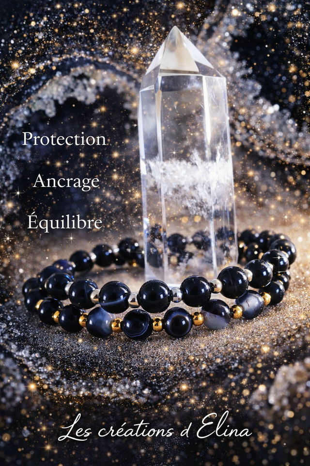 A Bracelet "Renouveau et Protection" Agate noire