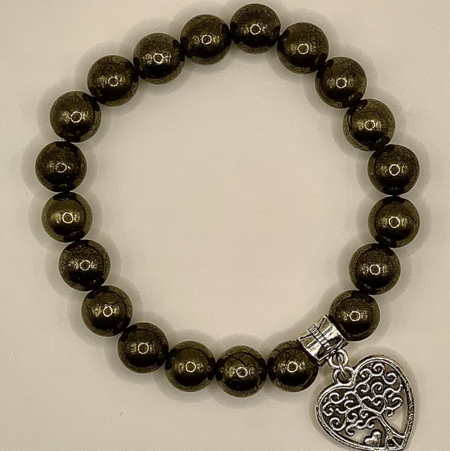 B137 - Bracelet perles pyrite et breloque cœur