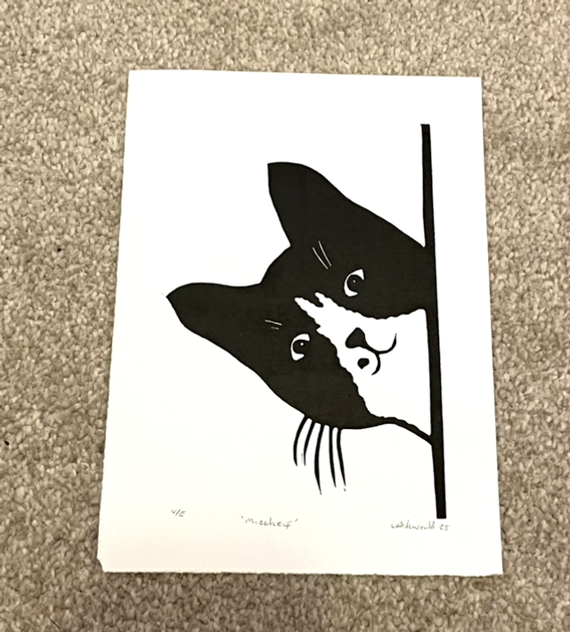 Mischief Lino Print